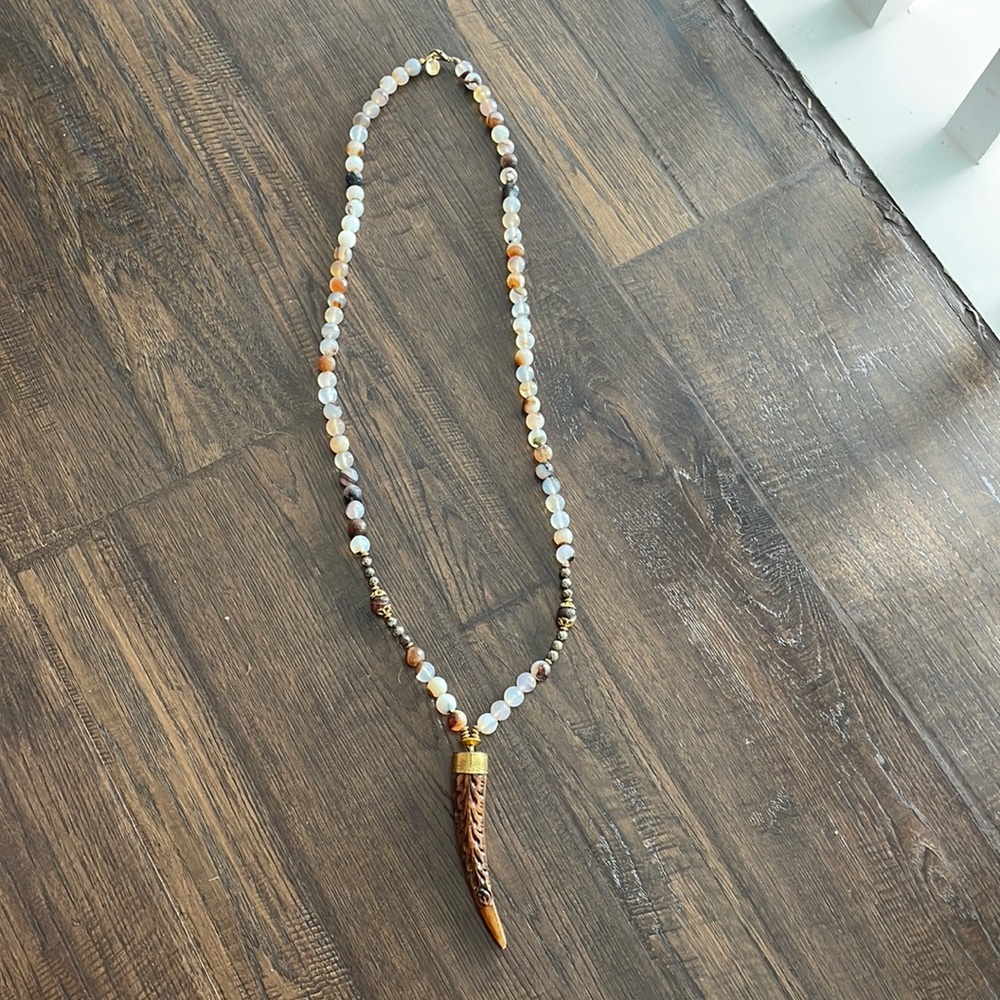 Faux horned beaded statement necklace